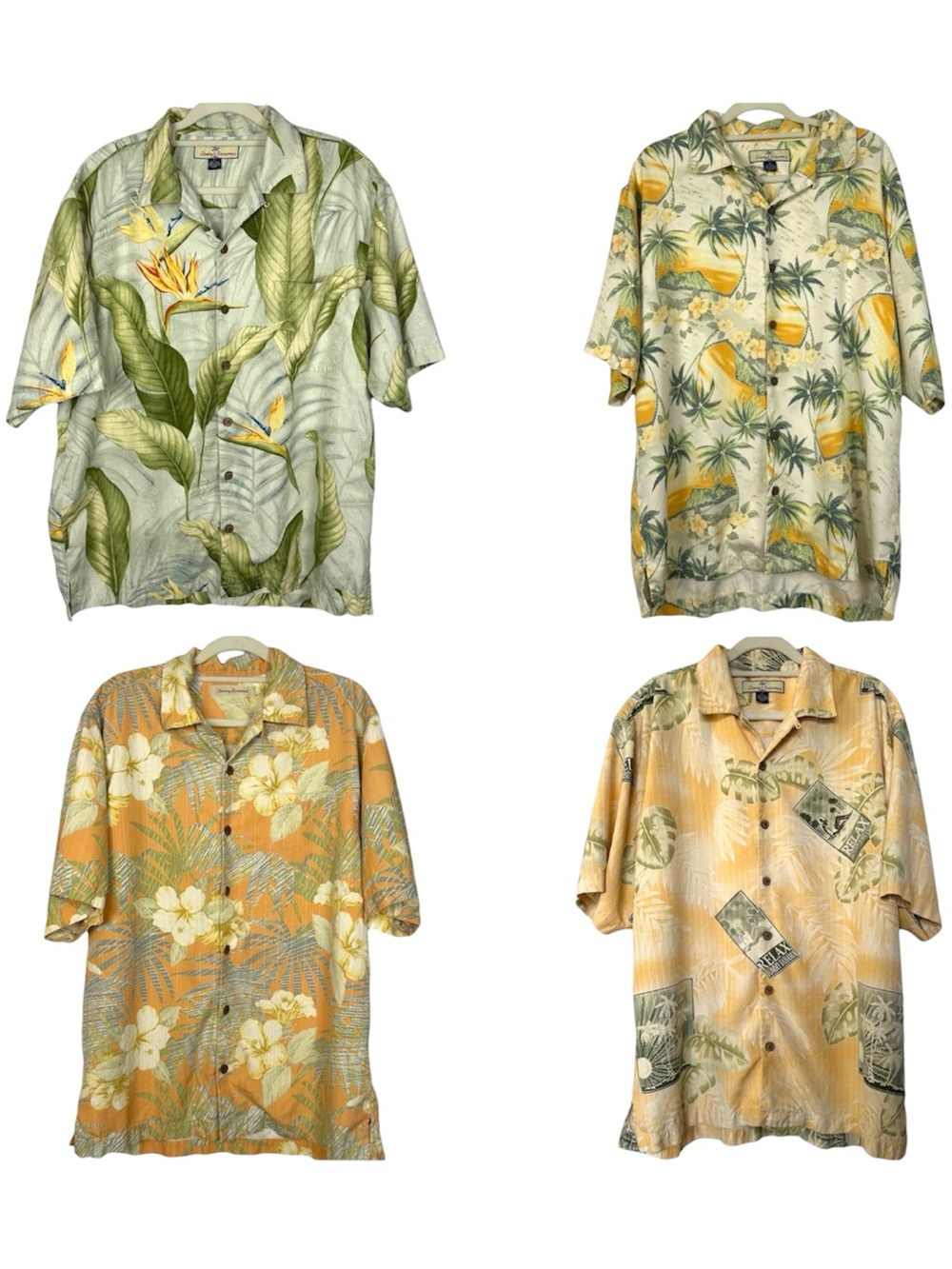 Bundle of 4 Tommy Bahama 100% Silk Button Down Short Sleeve Tropical Medium